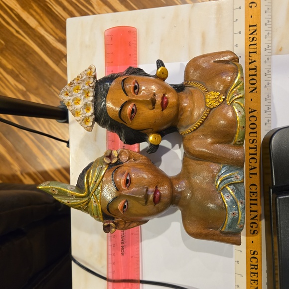 Balinese Hand Carved Wood Bride and Groom Figurine Statue Bust Vintage - Picture 11 of 11